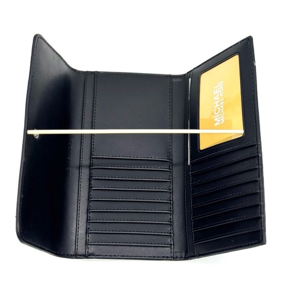 Michael Kors Jet Set Large Signature Logo TriFold Wallet Optic White Multi - Picture 7 of 10